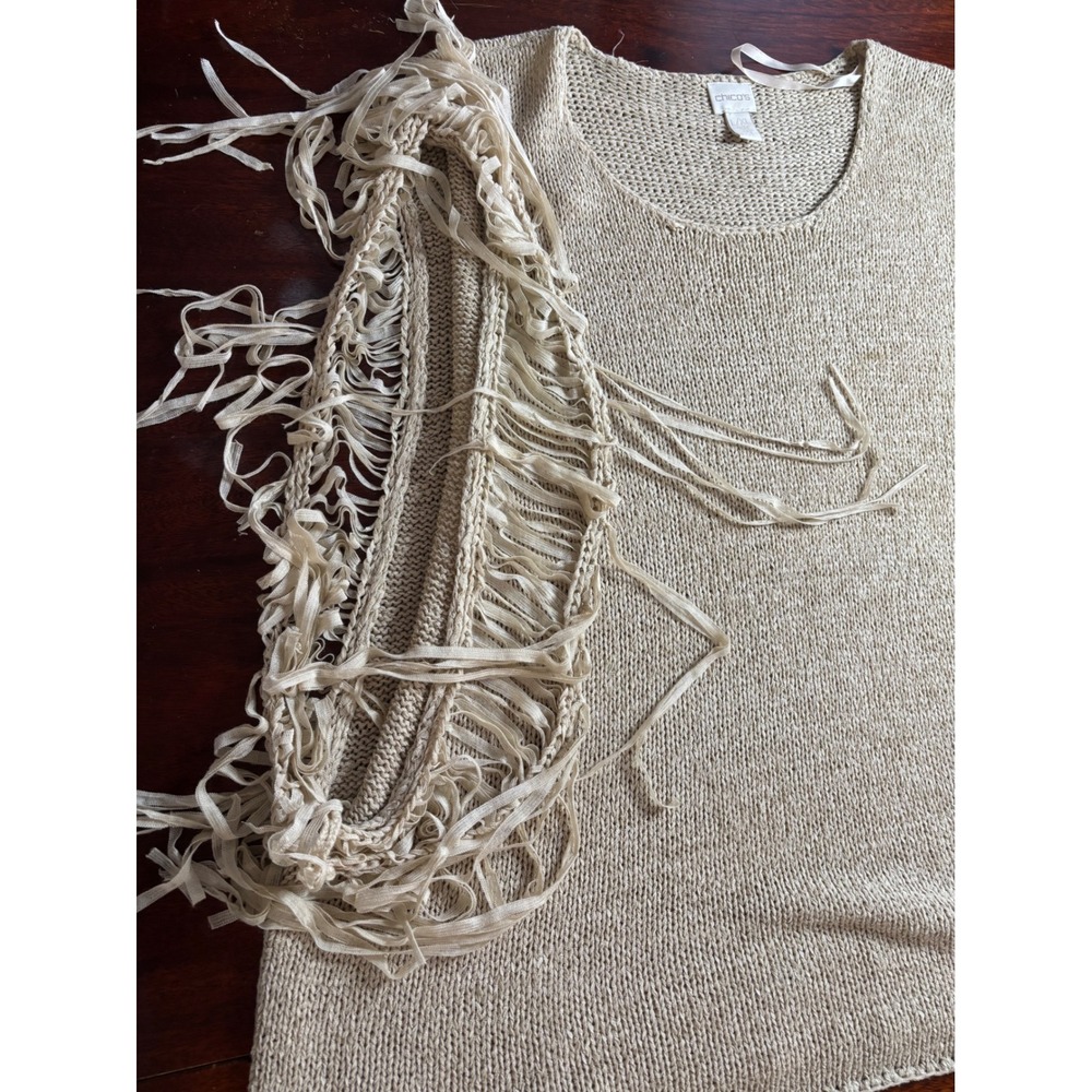 Chico's Chunky Knit Fringe Sleeveless Sweater XL Boho Eclectic Western Oversized - Picture 6 of 9